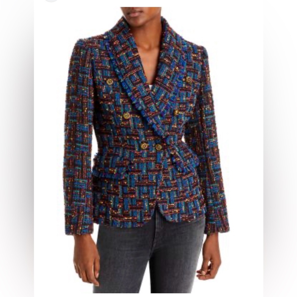 Aqua Tweed Getaway Jacket with Gold Buttons